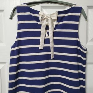 Loft sleeveless sweater tank navy and ivory stripe round neck ties in back Small